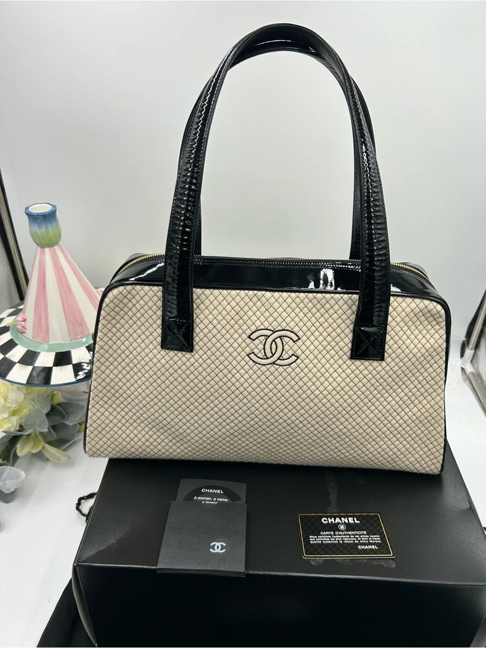 Women's Chanel vintage quilted CC bowling bag made in Italy NWT